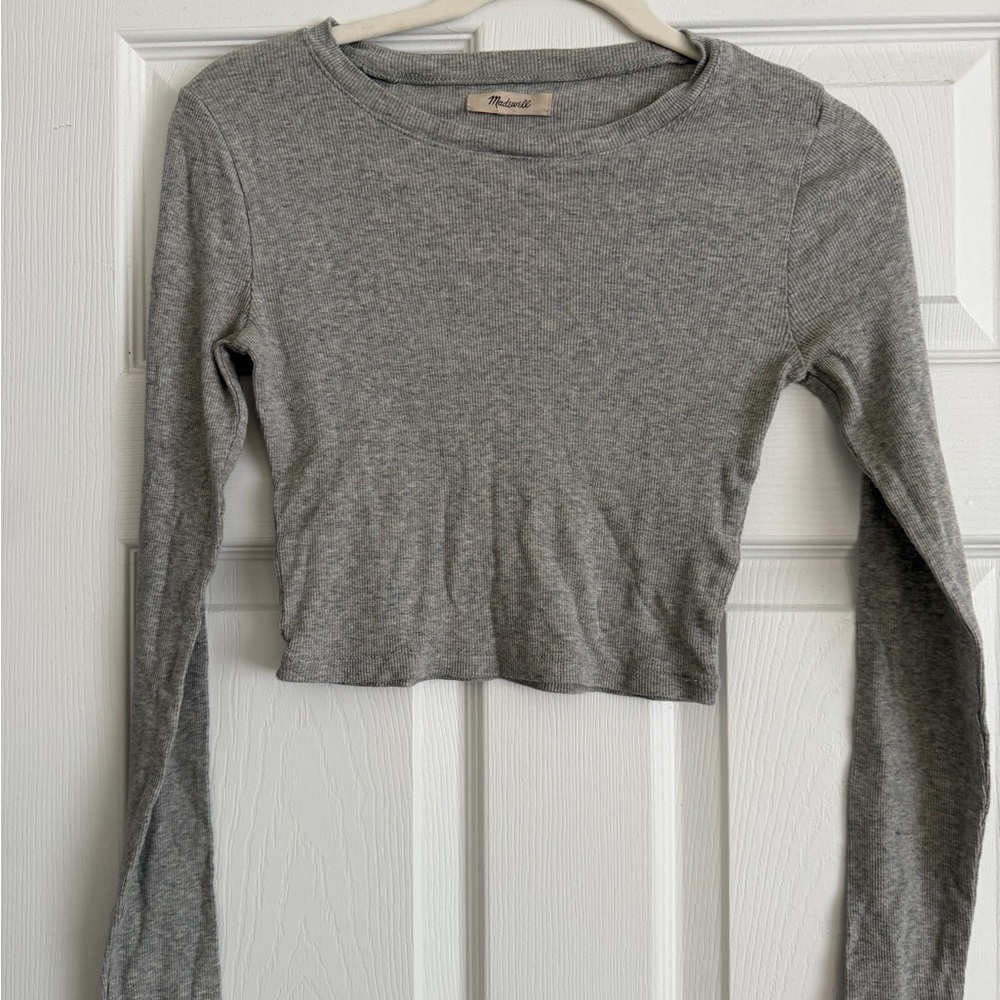 Madewell Heather Gray Long Sleeve Crop Top